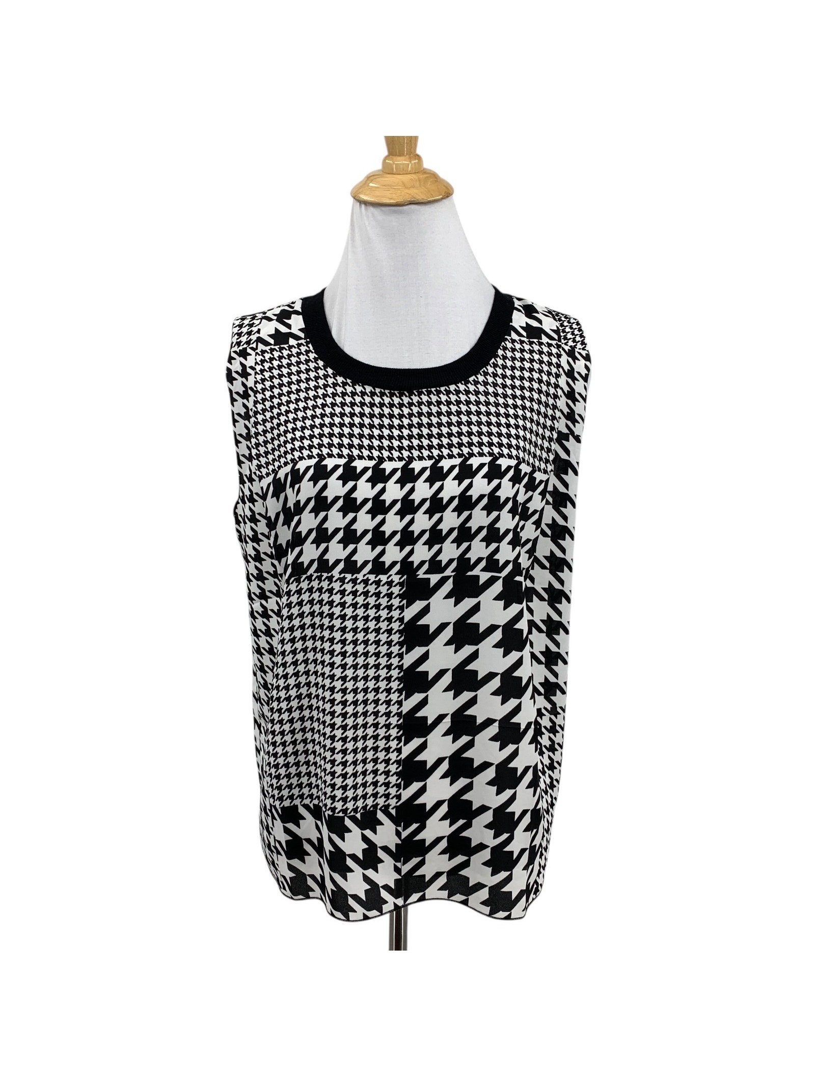 Cabi Tank Top Womens Xxs White Black Sleeveless Houndstooth Trendy Classic Fit